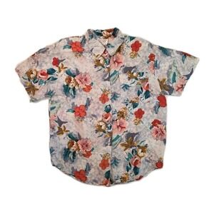 Vintage 100% Silk Floral Button Up Blouse - Size M